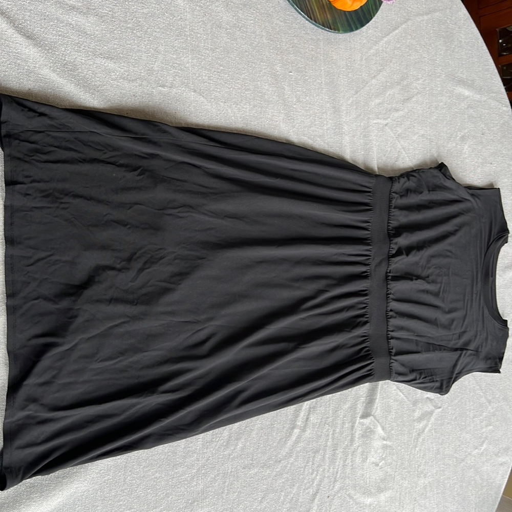 Black. Athleta soft dress with cinched waist.  Large